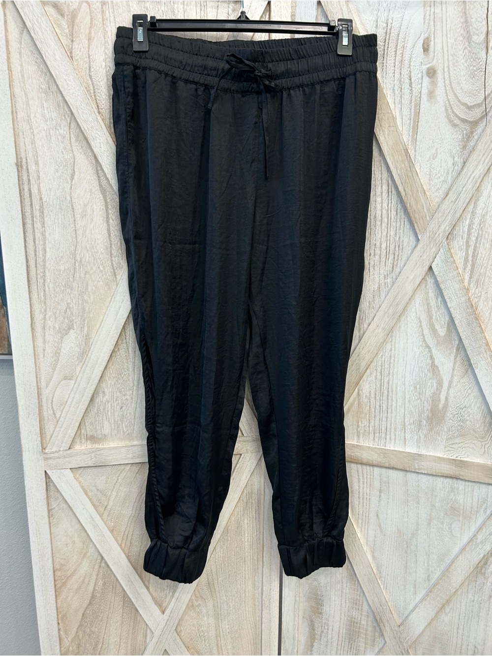 Adore Me Black Satin Drawstring Jogger Pants With Side Slits
